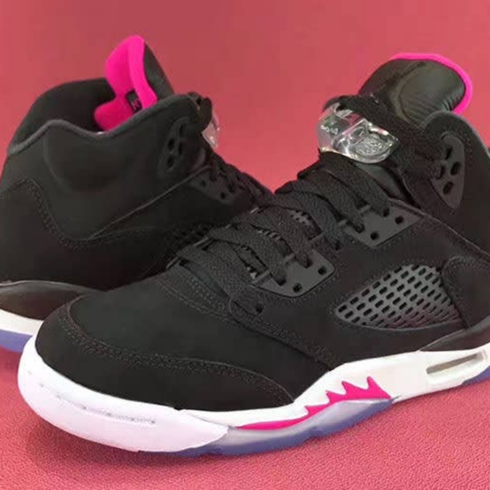 New, Air Jordan Retro 5 GS Deadly Pink & Black sneakers